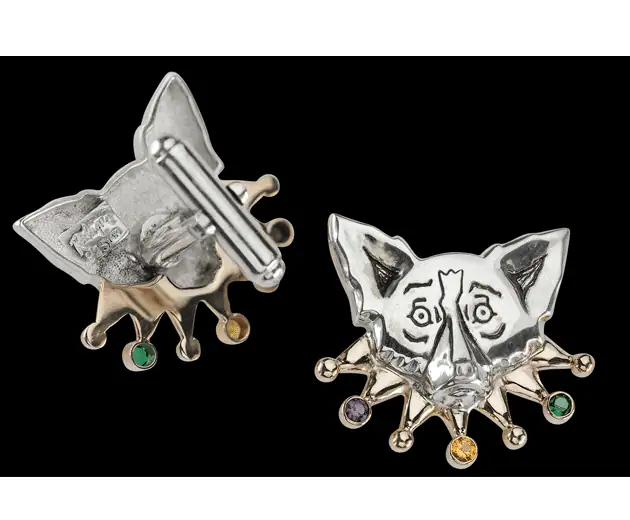 Cuff Links: Mardi Gras/Silver with Gold Collar/Gemstones