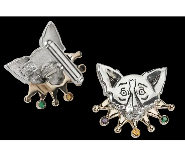 Cuff Links: Mardi Gras/Silver with Gold Collar/Gemstones