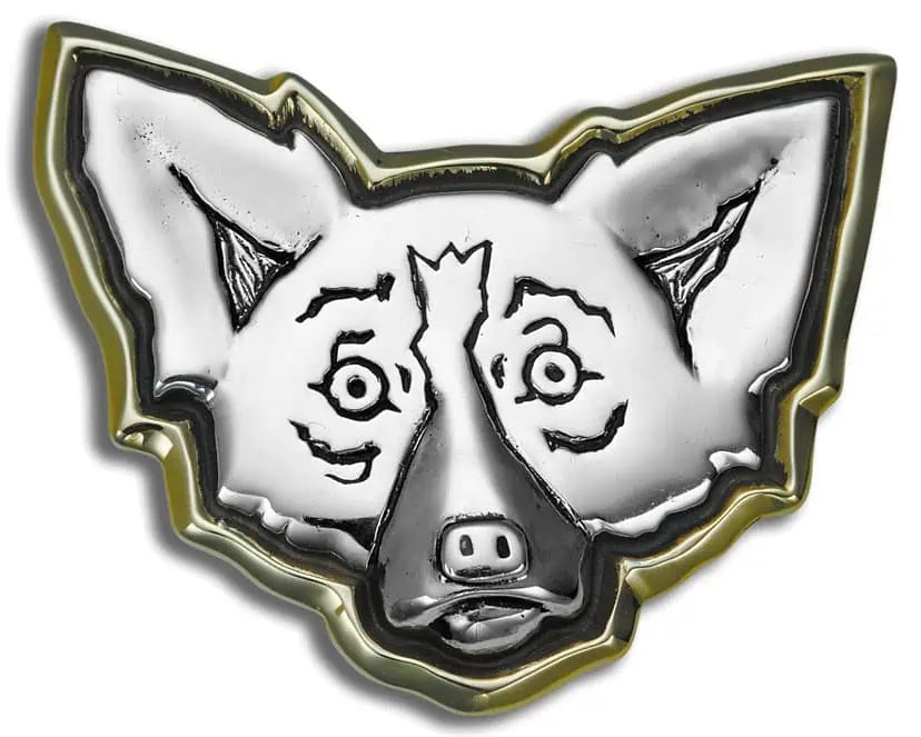 Pin: Large Head, Sterling Silver, Gold Aura